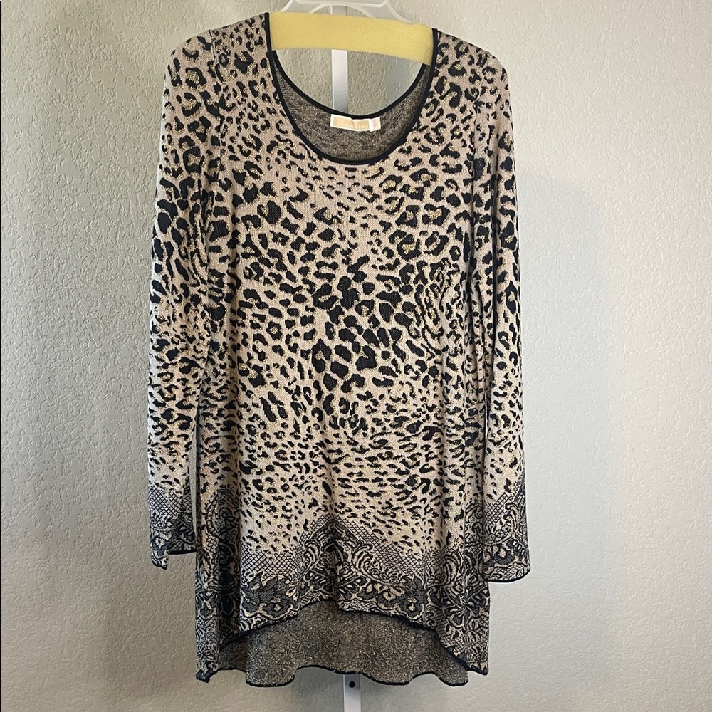 Christina Leopard Print Sweater‎ - Black and Tan
